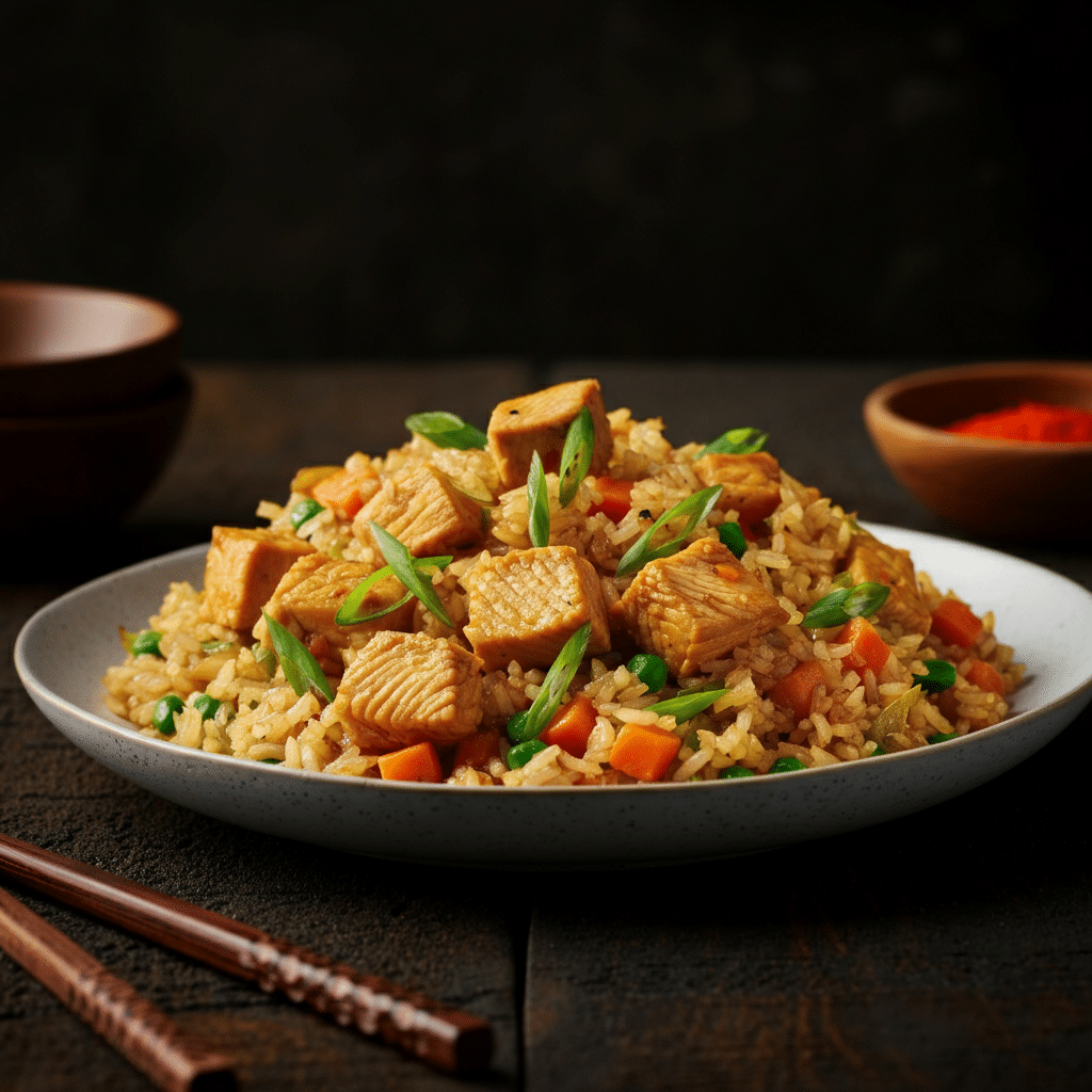 Receta de arroz salteado al estilo oriental con cubitos de pollo de campollo