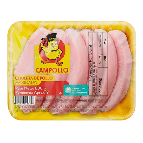 Bandeja de chuleta de pollo marinada de Campollo